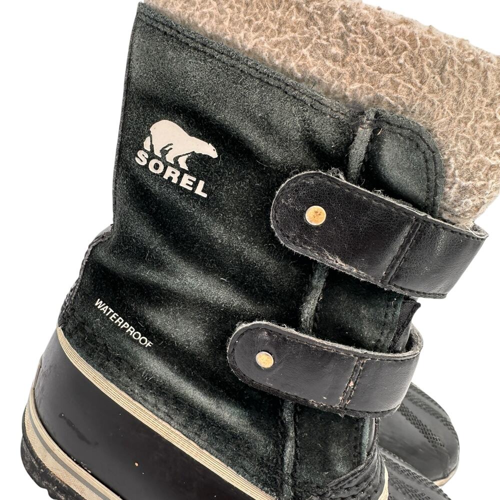 Sorel Youth Pac Strap Black Suede Waterproof Snow Boots Size 11 - Picture 2 of 8